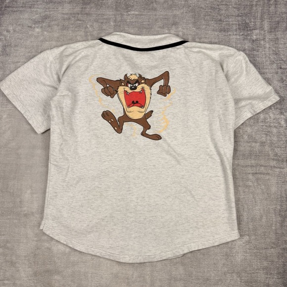 Vintage Looney Tunes Shirt Mens Large White Tasmanian Devil 90s Baseball Jersey - Picture 2 of 11
